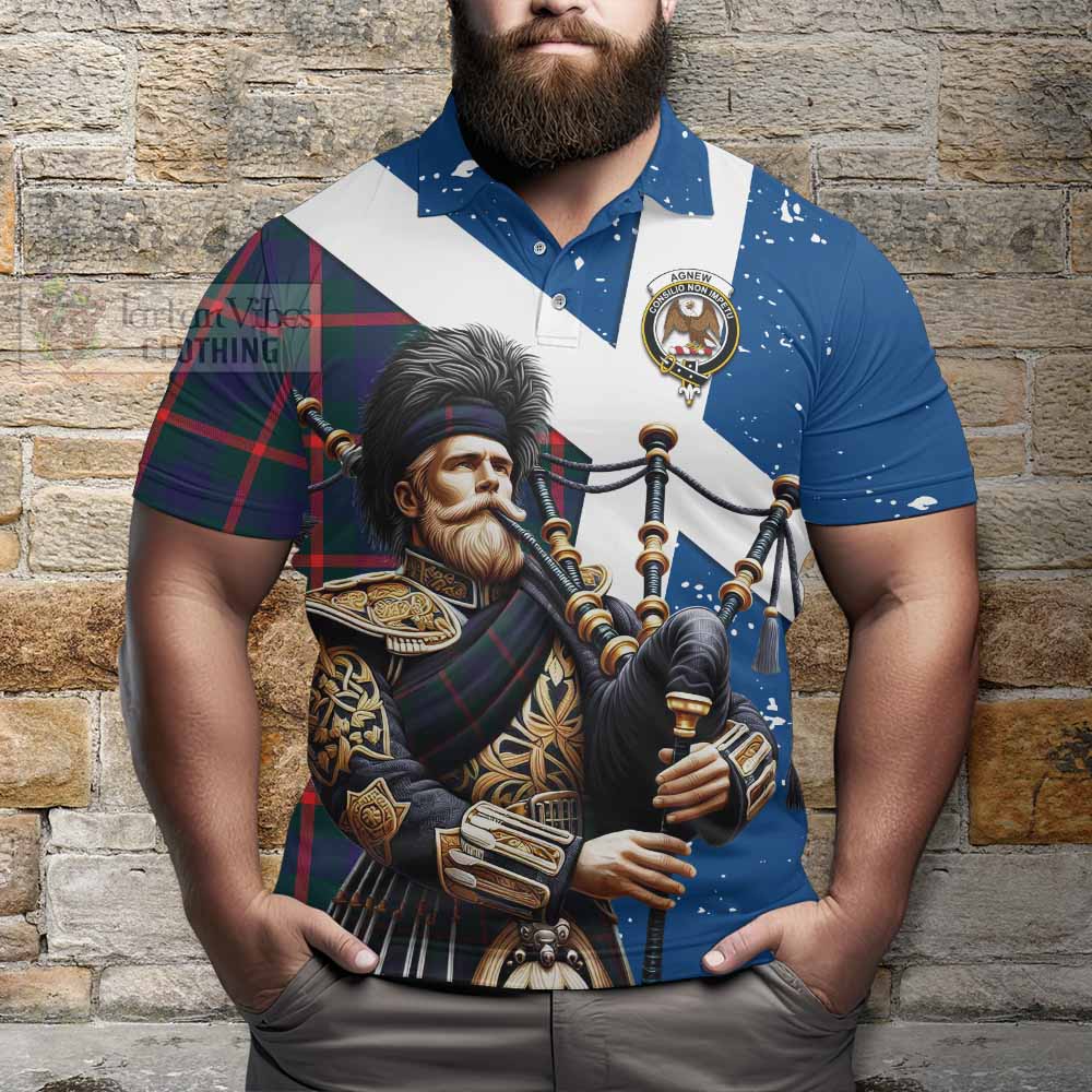 Tartan Vibes Clothing Agnew Tartan Polo Shirt with Family Crest Scottish Bagpiper Vibes