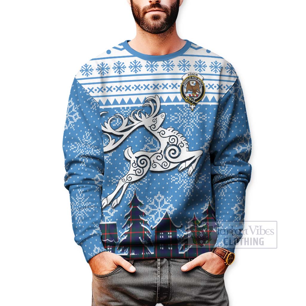 Tartan Vibes Clothing Agnew Clan Christmas Sweatshirt Celtic Reindeer Style