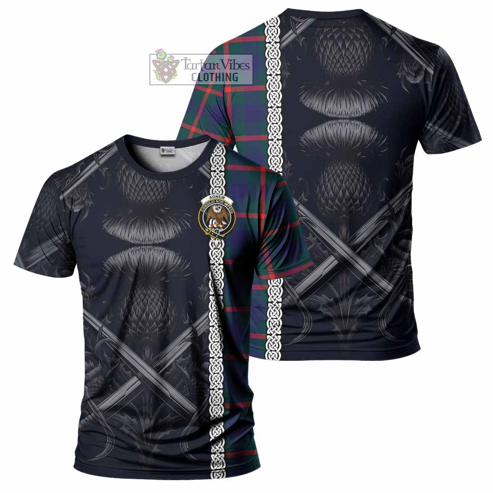 Tartan Vibes Clothing Agnew Tartan T-Shirt with Family Crest Cross Sword Thistle Celtic Vibes