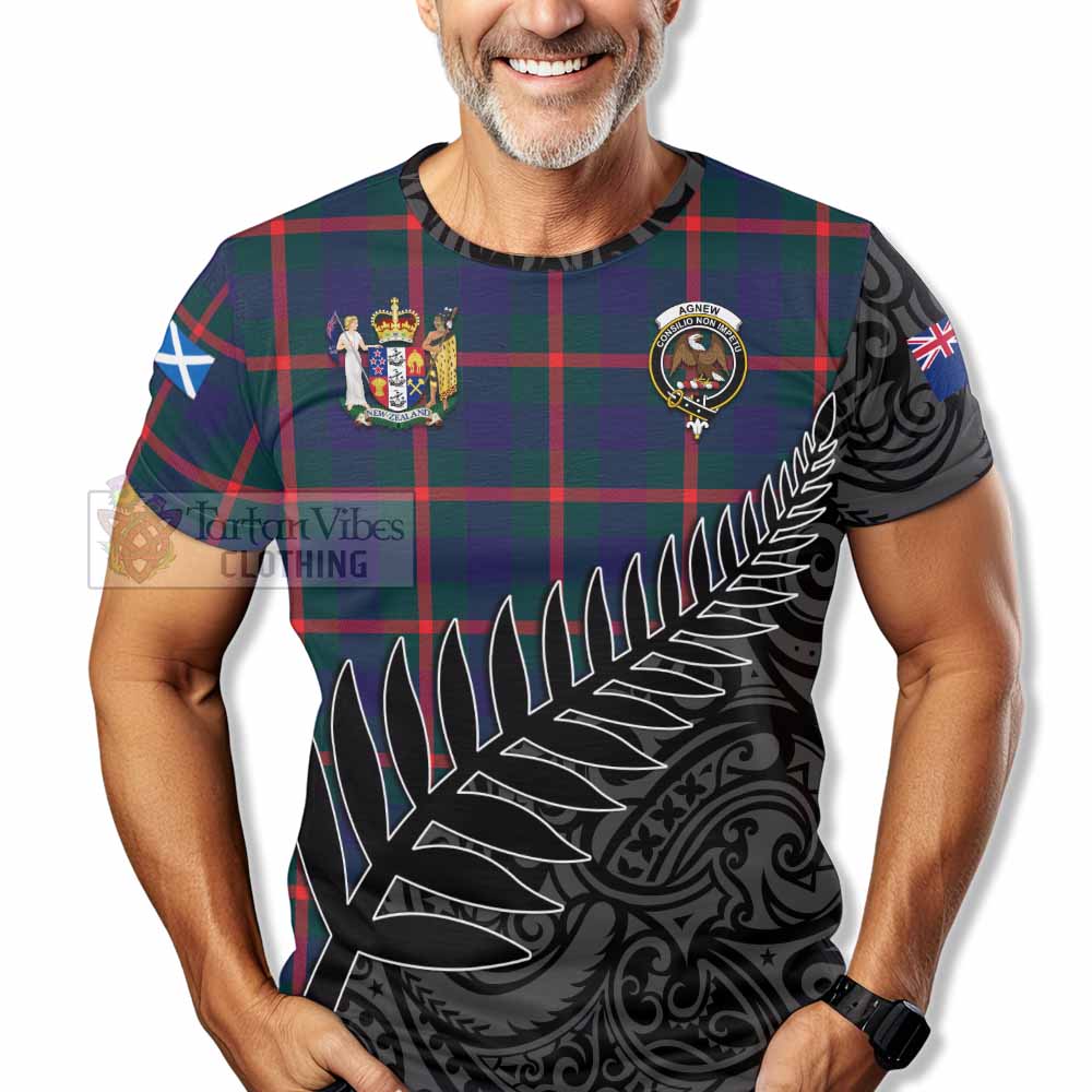 Tartan Vibes Clothing Agnew Crest Tartan T-Shirt with New Zealand Silver Fern Half Style