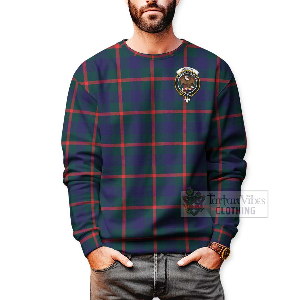 Tartan Vibes Clothing Agnew Tartan Sweatshirt with Family Crest and Bearded Skull Holding Bottles of Whiskey