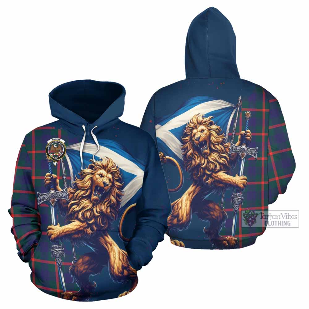 Agnew Tartan Family Crest Hoodie with Scottish Majestic Lion