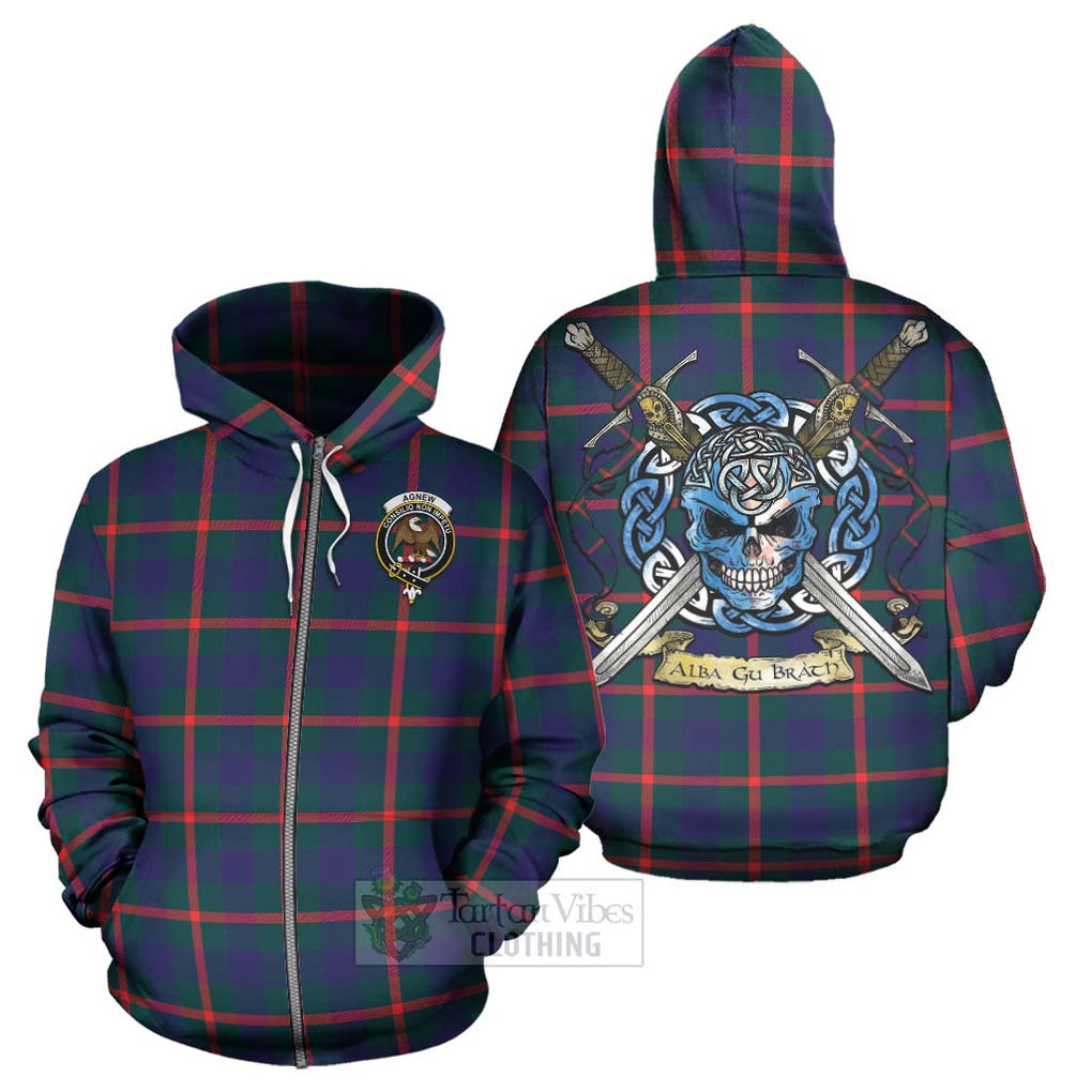 Tartan Vibes Clothing Agnew Tartan Hoodie with Family Crest Celtic Skull Style