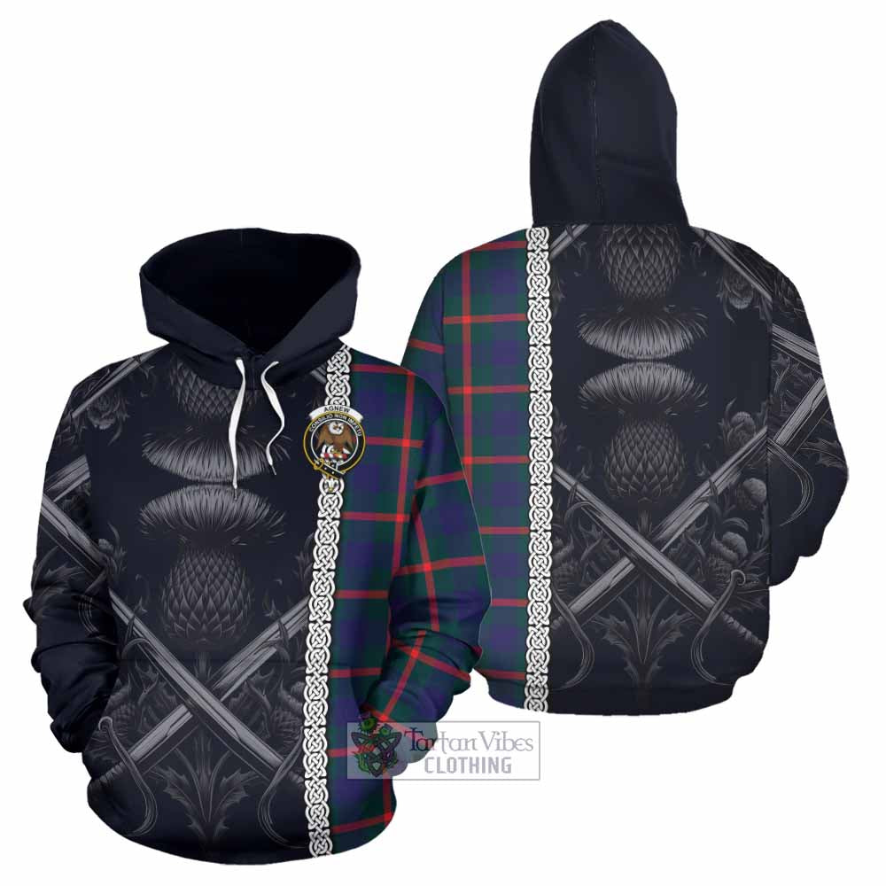 Tartan Vibes Clothing Agnew Tartan Hoodie with Family Crest Cross Sword Thistle Celtic Vibes