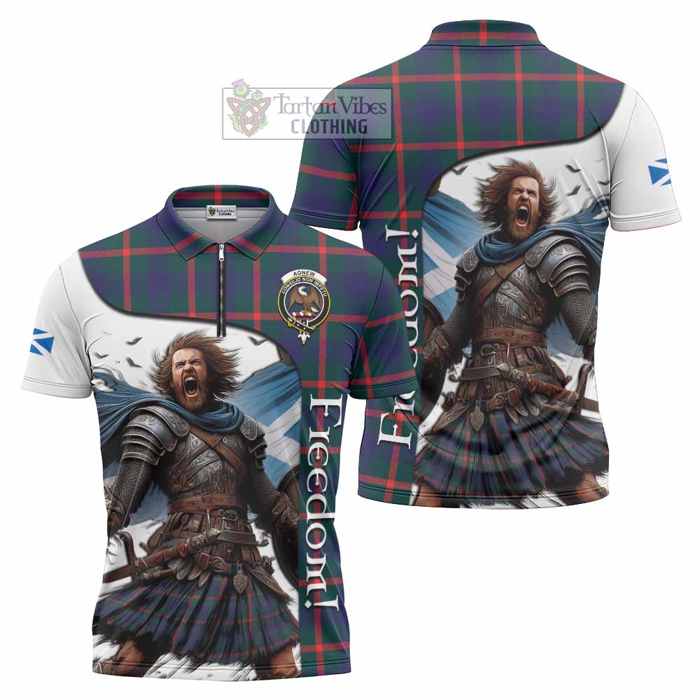 Tartan Vibes Clothing Agnew Crest Tartan Zipper Polo Shirt Inspired by the Freedom of Scottish Warrior