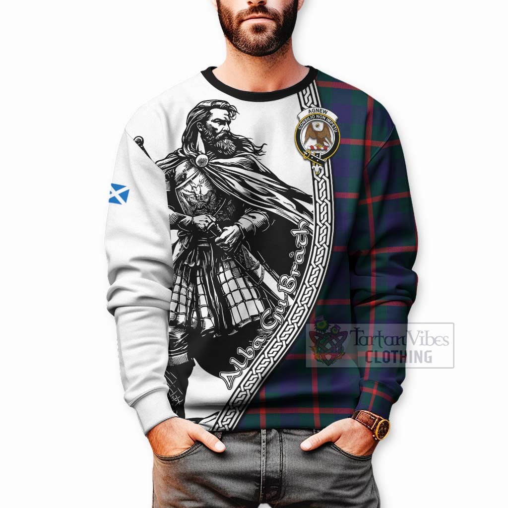 Tartan Vibes Clothing Agnew Tartan Clan Crest Sweatshirt with Highlander Warrior Celtic Style