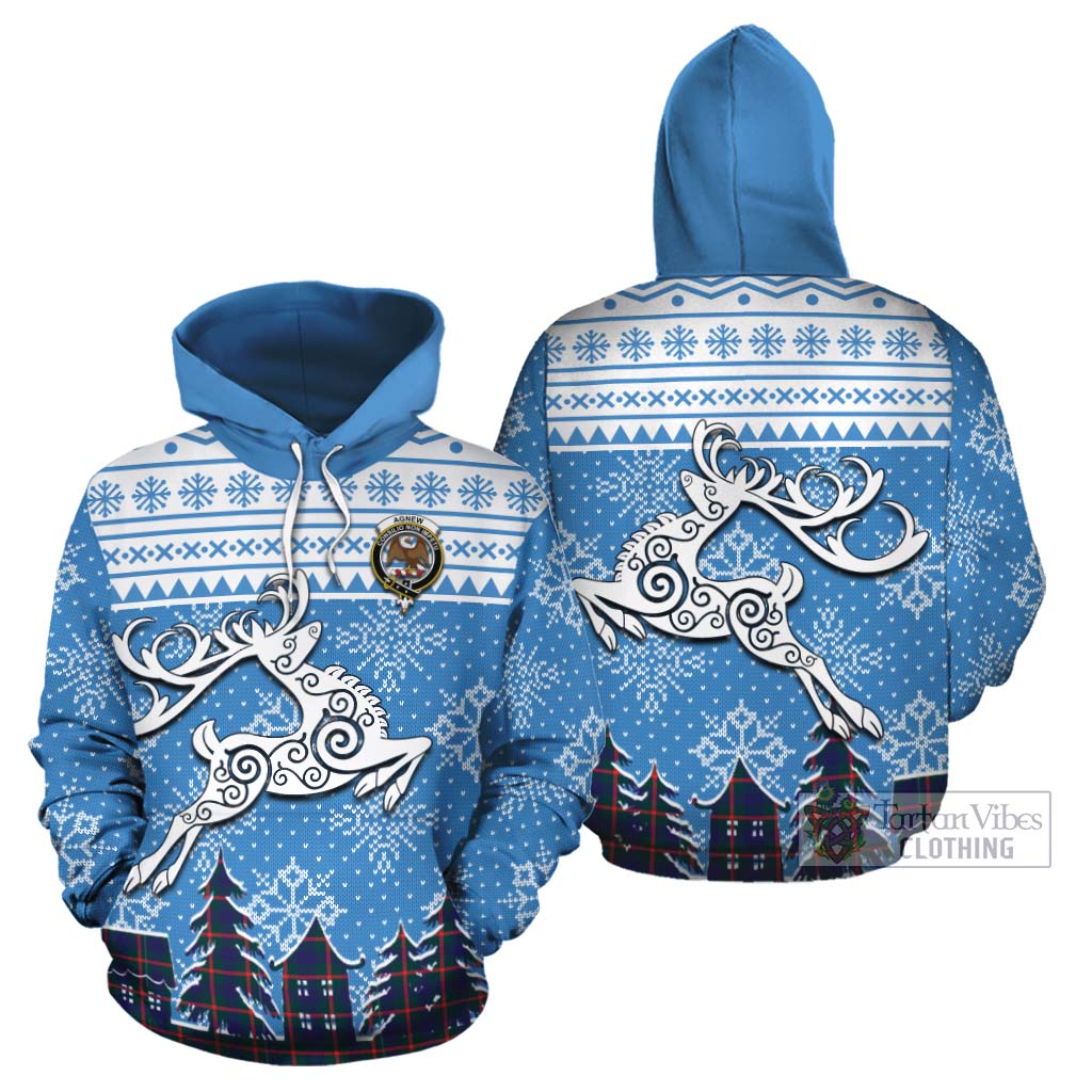 Tartan Vibes Clothing Agnew Clan Christmas Cotton Hoodie Celtic Reindeer Style