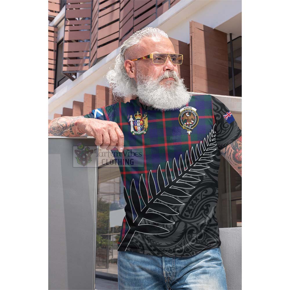 Tartan Vibes Clothing Agnew Crest Tartan Cotton T-shirt with New Zealand Silver Fern Half Style