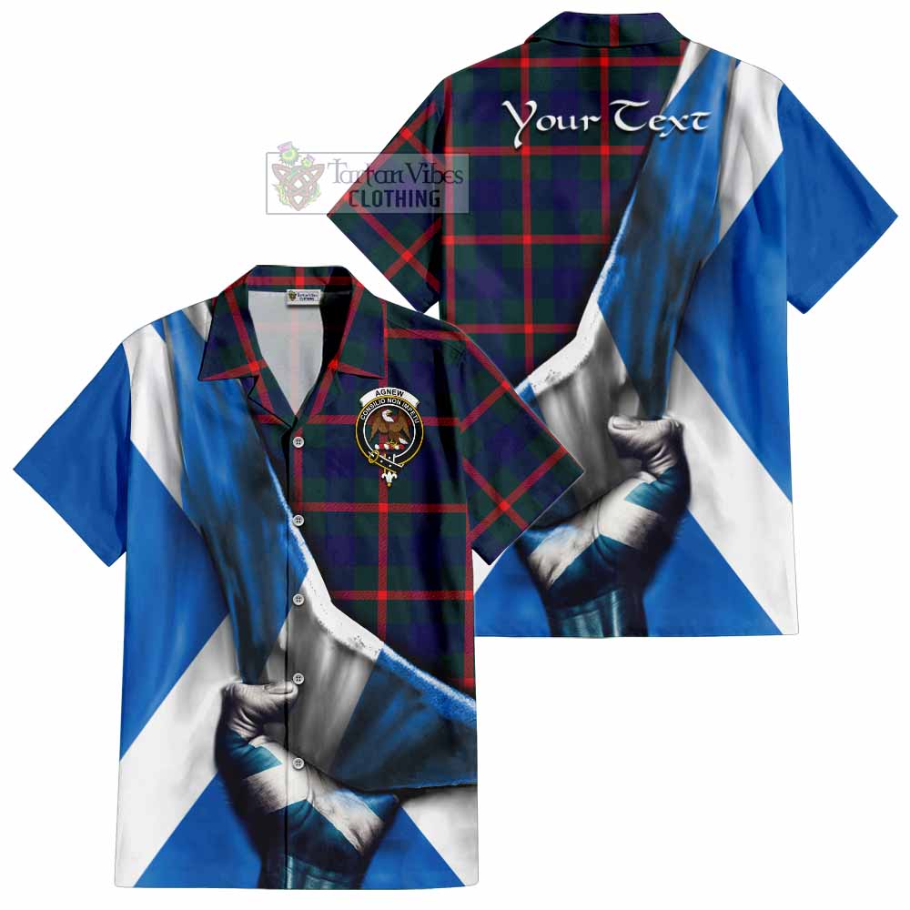 Tartan Vibes Clothing Agnew Tartan Short Sleeve Button Shirt with Family Crest Scotland Patriotic Style