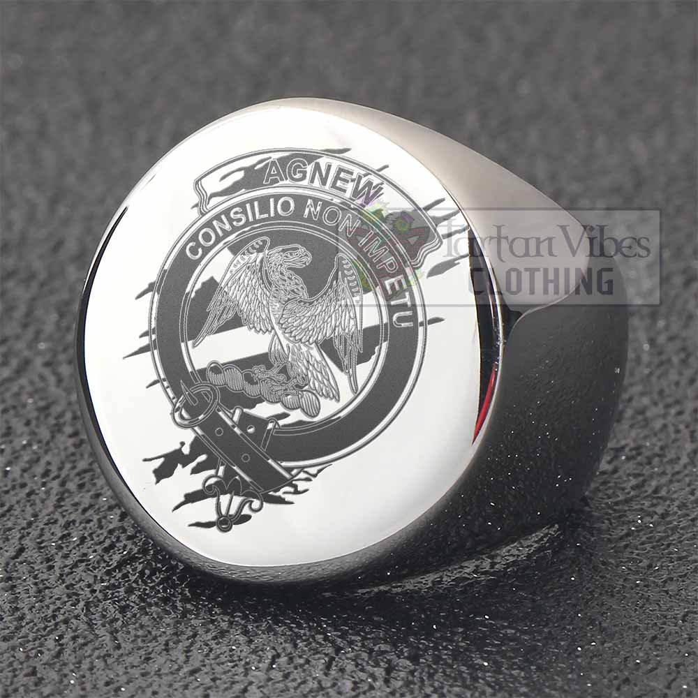 Tartan Vibes Clothing Agnew Clan Crest Engraved Ring Scotland In Me Style