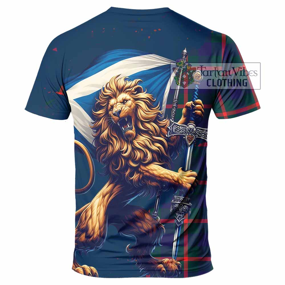 Tartan Vibes Clothing Agnew Tartan Family Crest T-Shirt with Scottish Majestic Lion