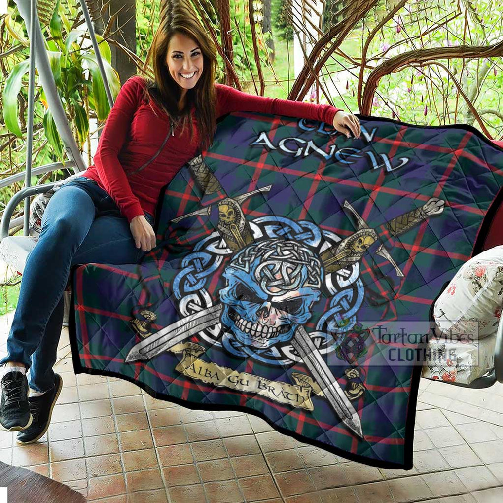 Tartan Vibes Clothing Agnew Tartan Quilt with Celtic Skull Alba Gu Brath Style