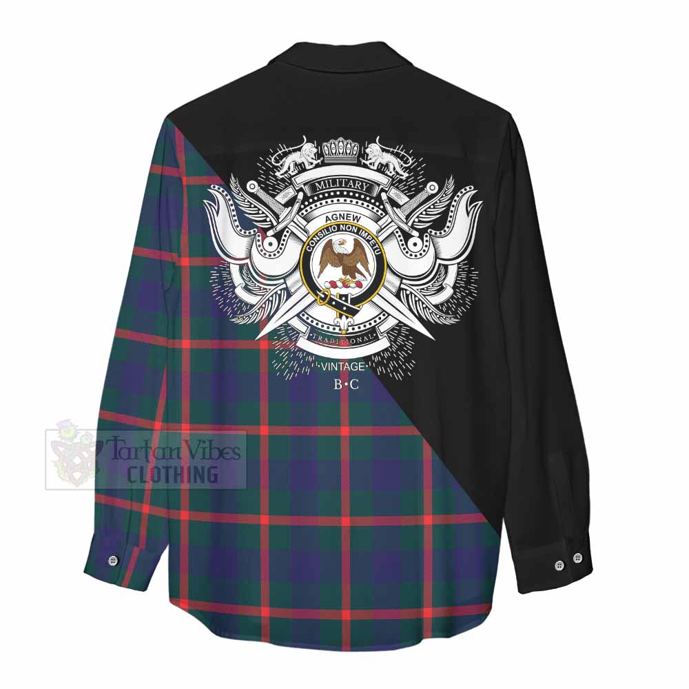 Tartan Vibes Clothing Agnew Tartan Women's Casual Shirt with Family Crest and Military Logo Style