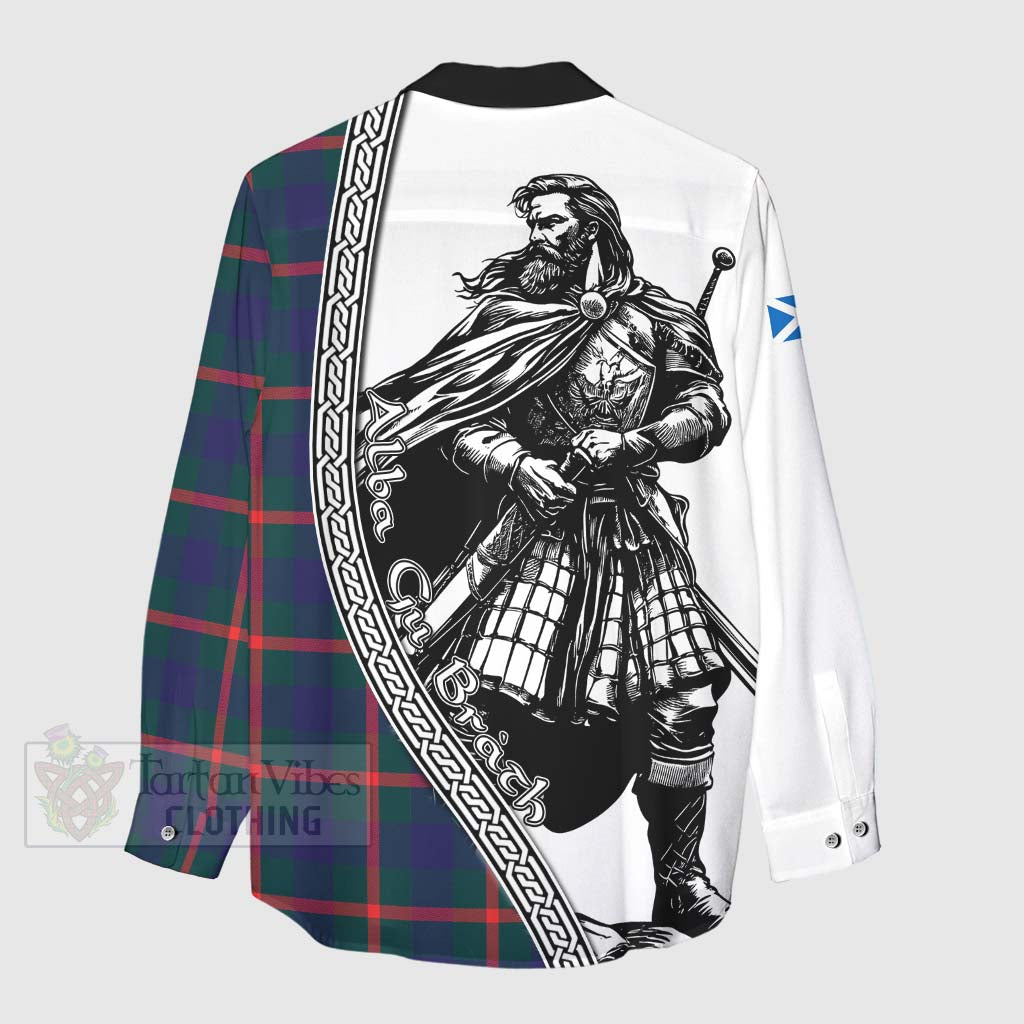 Tartan Vibes Clothing Agnew Tartan Clan Crest Women's Casual Shirt with Highlander Warrior Celtic Style