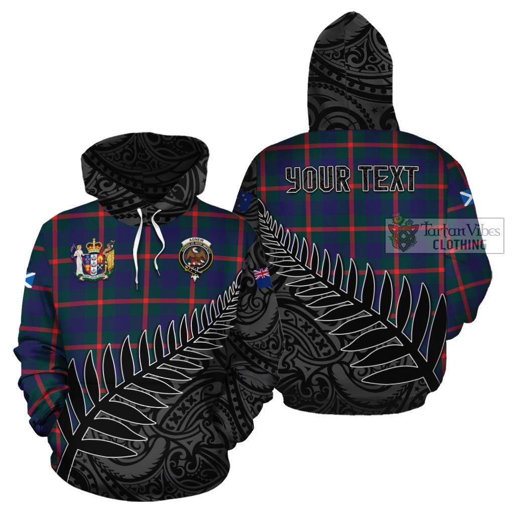 Tartan Vibes Clothing Agnew Crest Tartan Cotton Hoodie with New Zealand Silver Fern Half Style