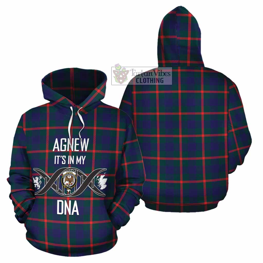 Tartan Vibes Clothing Agnew Tartan Cotton Hoodie with Family Crest DNA In Me Style