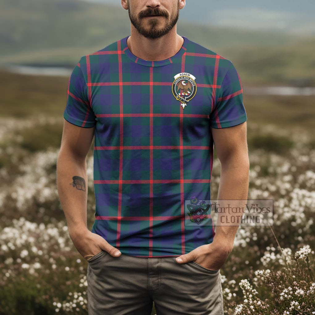 Tartan Vibes Clothing Agnew Tartan T-Shirt with Family Crest and Bearded Skull Holding Bottles of Whiskey