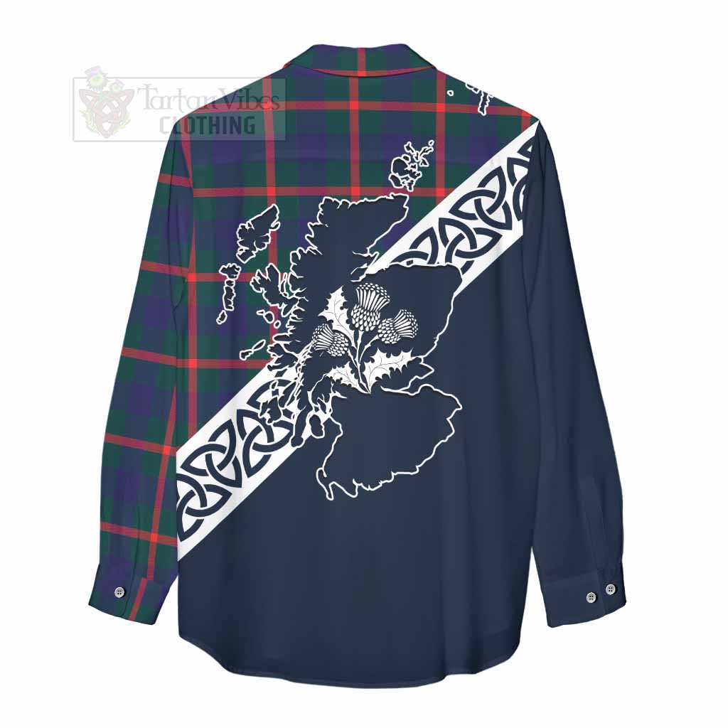 Tartan Vibes Clothing Agnew Tartan Women's Casual Shirt Featuring Thistle and Scotland Map