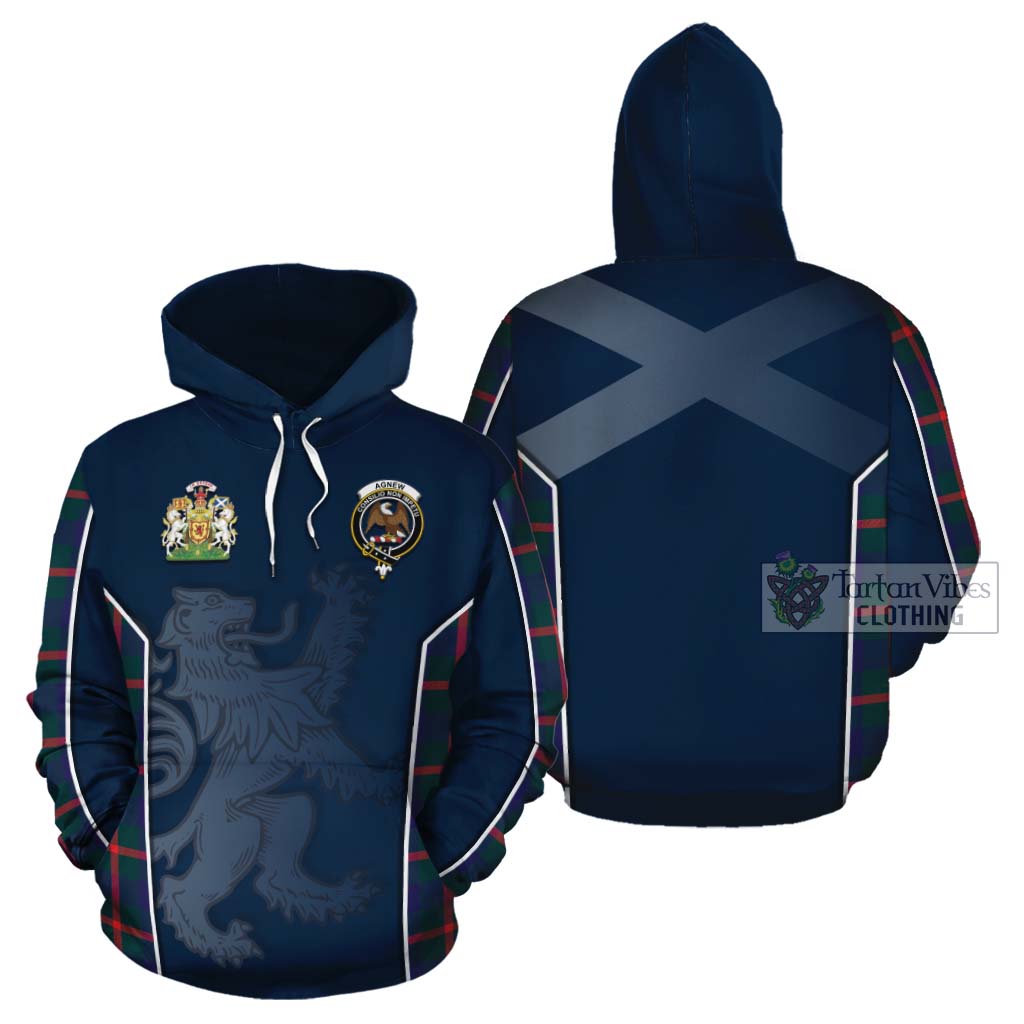 Tartan Vibes Clothing Agnew Tartan Cotton Hoodie with Family Crest and Lion Rampant Vibes Sport Style