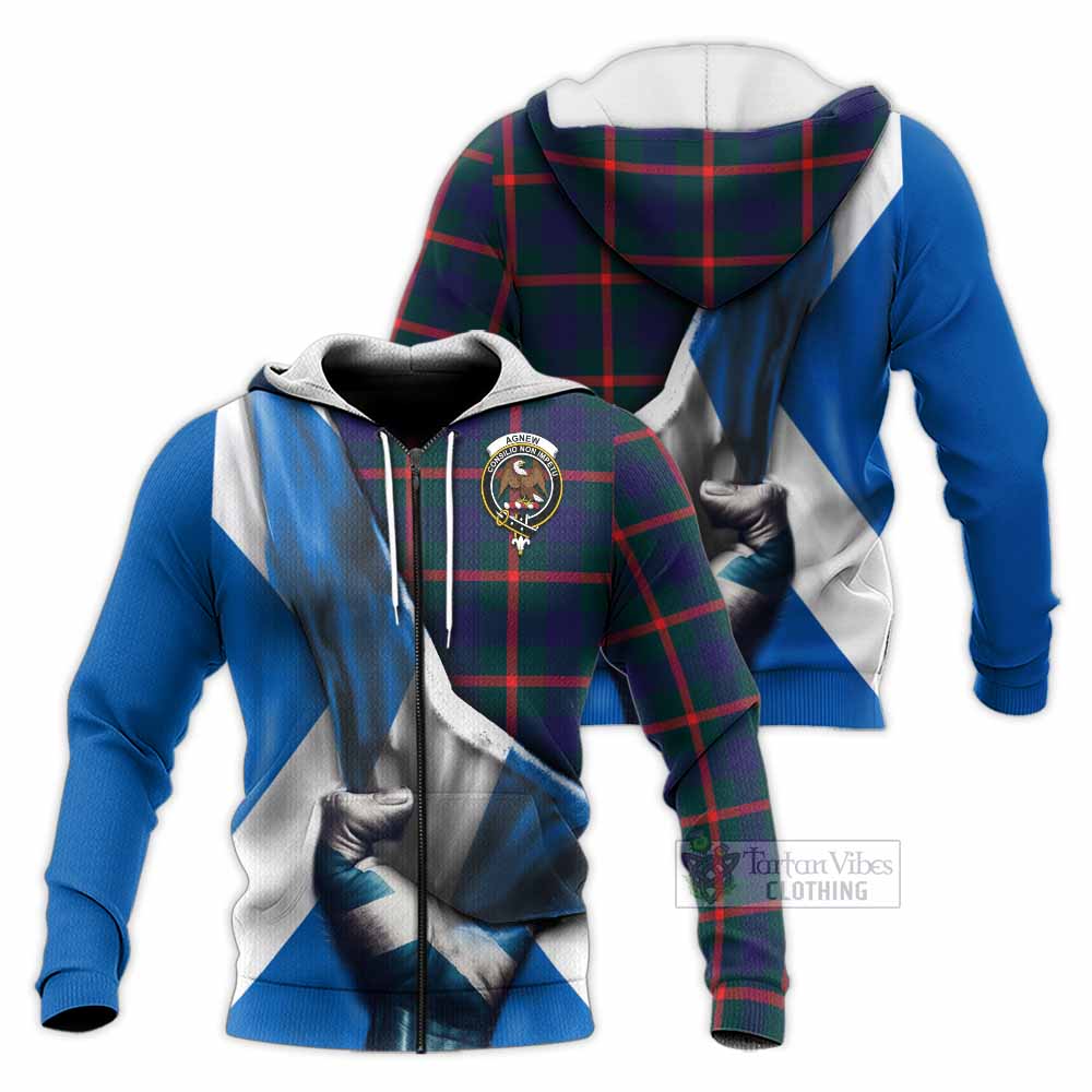 Tartan Vibes Clothing Agnew Tartan Knitted Hoodie with Family Crest Scotland Patriotic Style