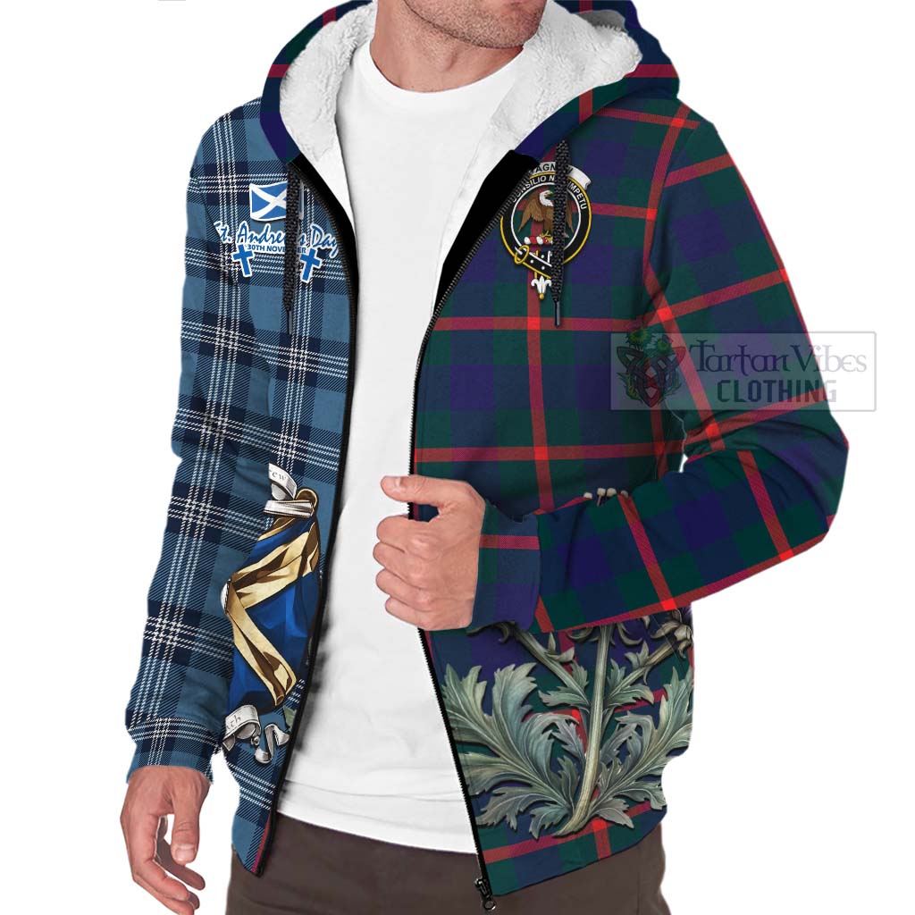 Tartan Vibes Clothing Agnew Tartan Sherpa Hoodie Happy St. Andrew's Day Half Tartan Style