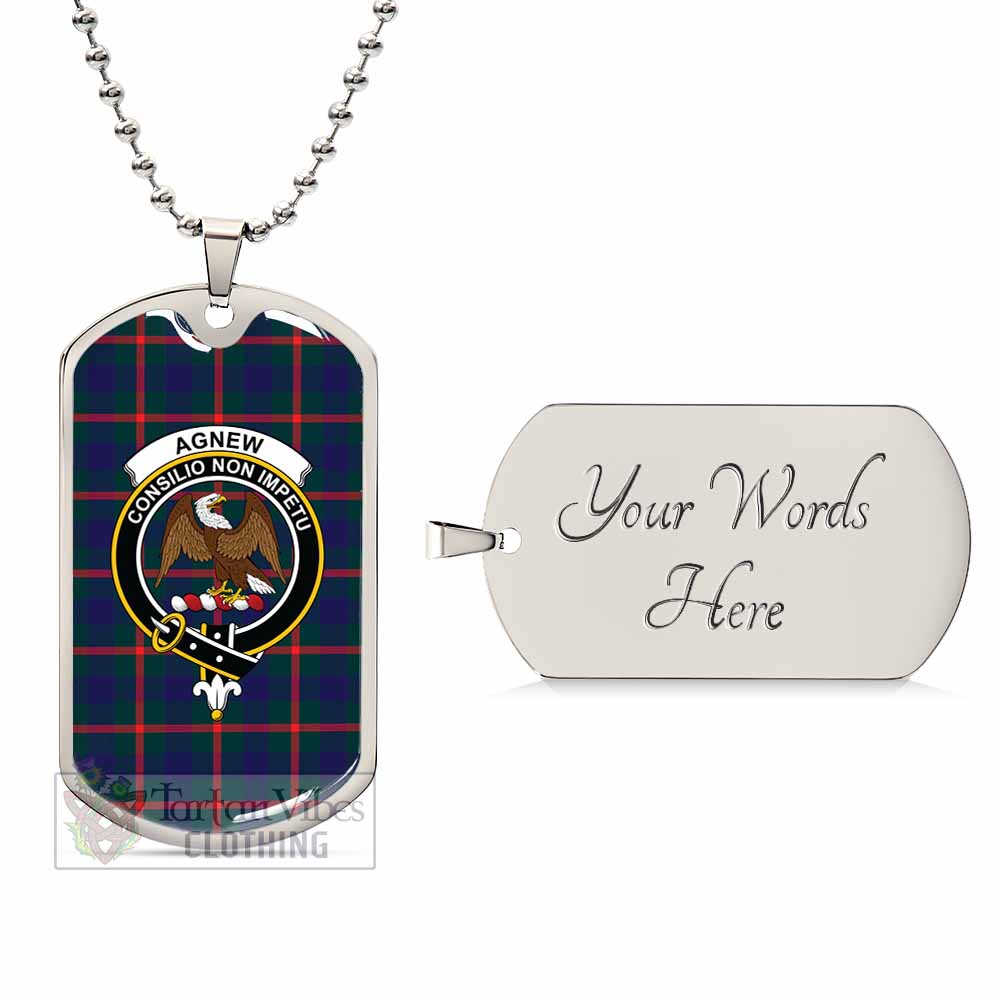 Tartan Vibes Clothing Agnew Tartan Dog Tag Necklace with Family Crest