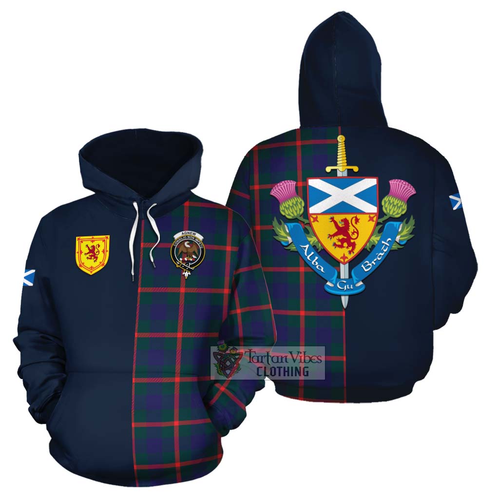 Tartan Vibes Clothing Agnew Tartan Cotton Hoodie Alba with Scottish Lion Royal Arm Half Style