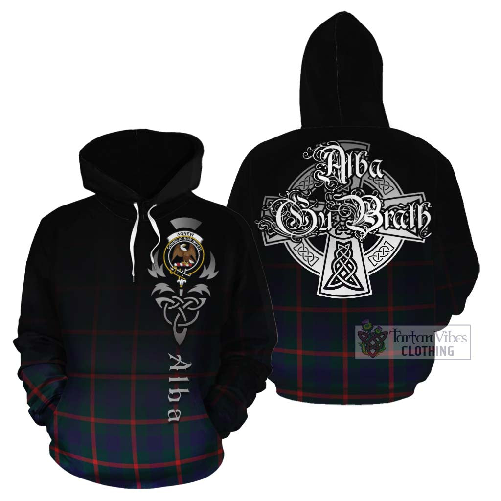 Tartan Vibes Clothing Agnew Tartan Cotton Hoodie Featuring Alba Gu Brath Family Crest Celtic Inspired