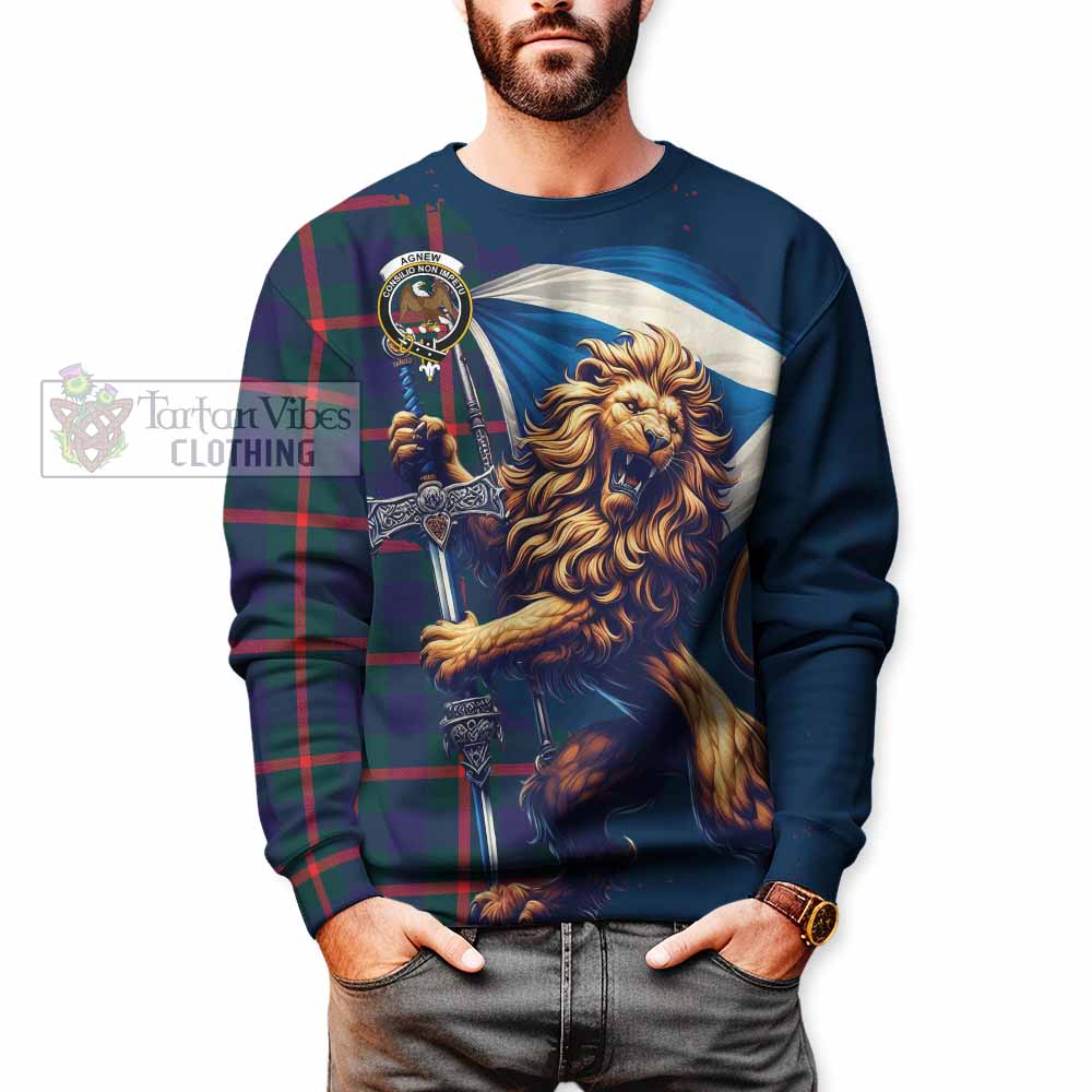 Tartan Vibes Clothing Agnew Tartan Family Crest Sweatshirt with Scottish Majestic Lion