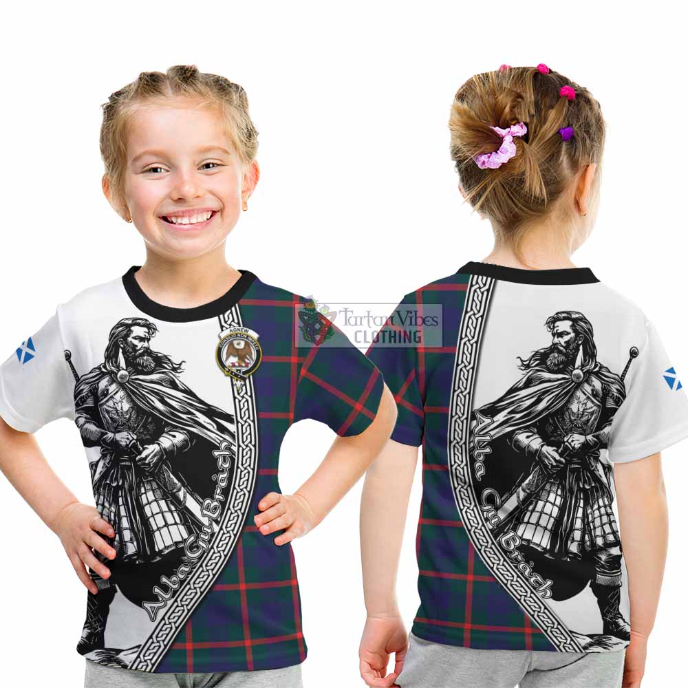 Agnew Tartan Clan Crest Kid T-Shirt with Highlander Warrior Celtic Style