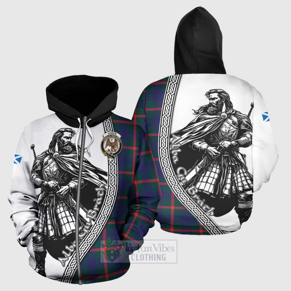 Tartan Vibes Clothing Agnew Tartan Clan Crest Hoodie with Highlander Warrior Celtic Style