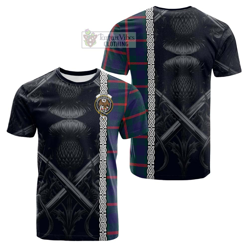 Tartan Vibes Clothing Agnew Tartan Cotton T-shirt with Family Crest Cross Sword Thistle Celtic Vibes