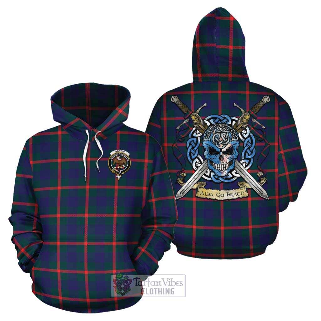 Tartan Vibes Clothing Agnew Tartan Cotton Hoodie with Family Crest Celtic Skull Style