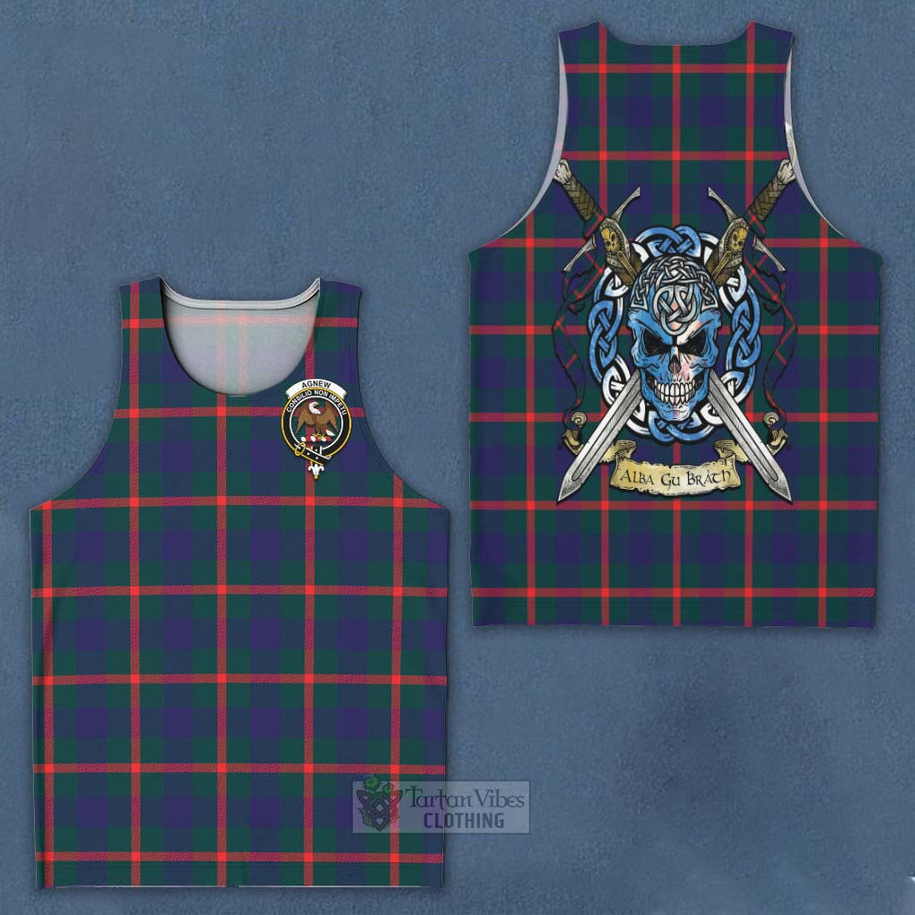 Tartan Vibes Clothing Agnew Tartan Men's Tank Top with Family Crest Celtic Skull Style