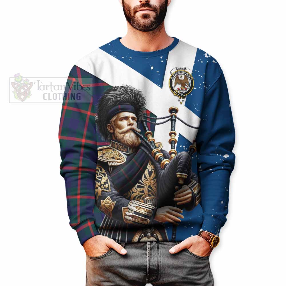 Tartan Vibes Clothing Agnew Tartan Sweatshirt with Family Crest Scottish Bagpiper Vibes