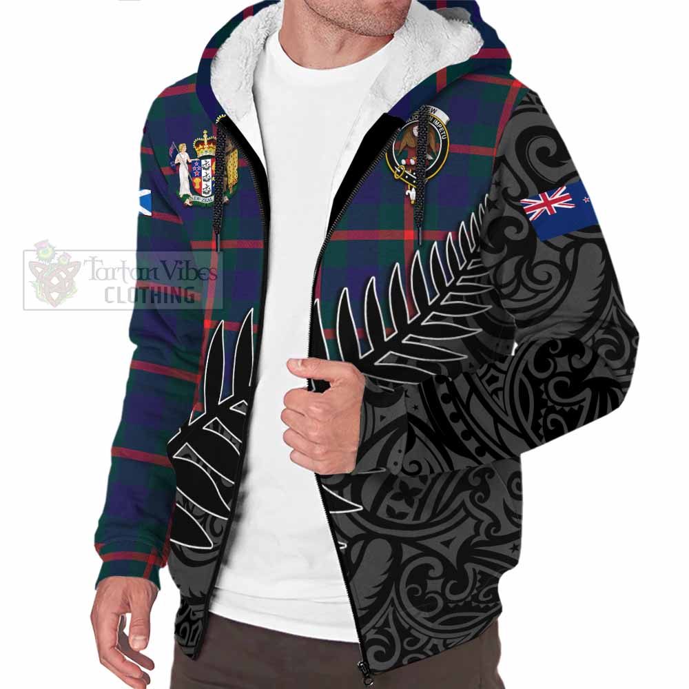 Tartan Vibes Clothing Agnew Crest Tartan Sherpa Hoodie with New Zealand Silver Fern Half Style