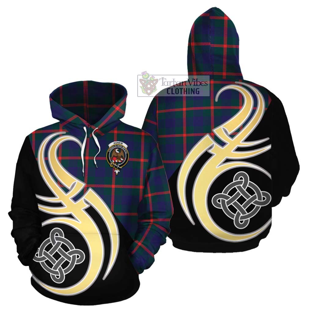 Tartan Vibes Clothing Agnew Tartan Cotton Hoodie with Family Crest and Celtic Symbol Style