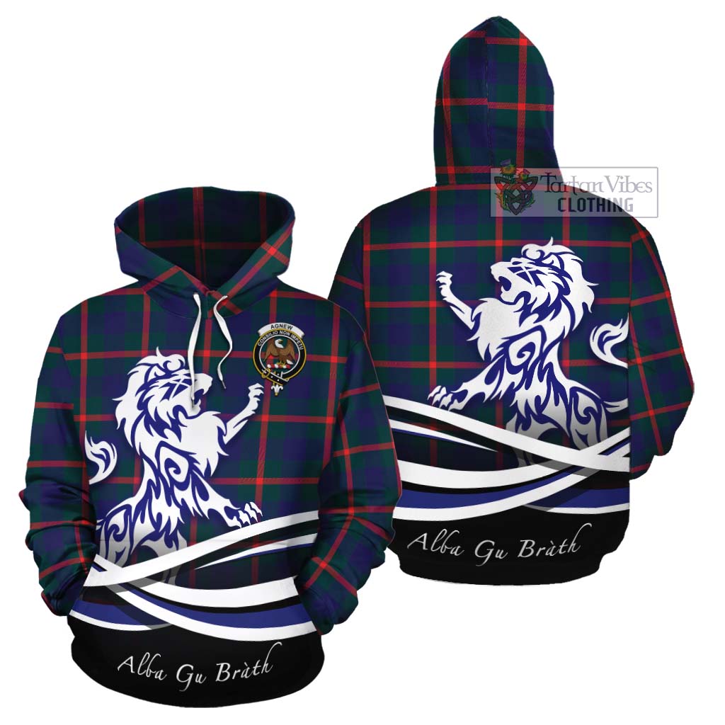 Tartan Vibes Clothing Agnew Tartan Cotton Hoodie with Alba Gu Brath Regal Lion Emblem