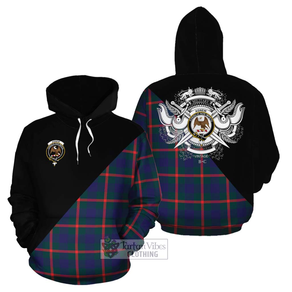 Tartan Vibes Clothing Agnew Tartan Cotton Hoodie with Family Crest and Military Logo Style