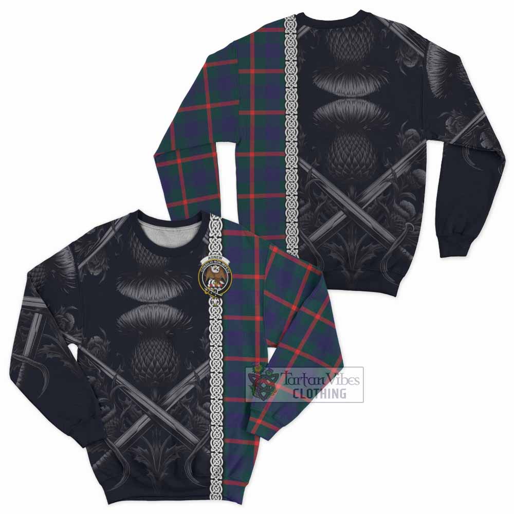 Tartan Vibes Clothing Agnew Tartan Sweatshirt with Family Crest Cross Sword Thistle Celtic Vibes