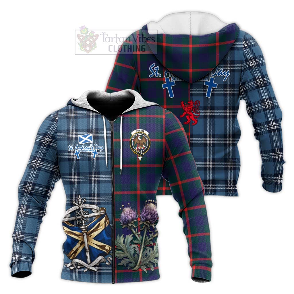 Tartan Vibes Clothing Agnew Tartan Knitted Hoodie Happy St. Andrew's Day Half Tartan Style