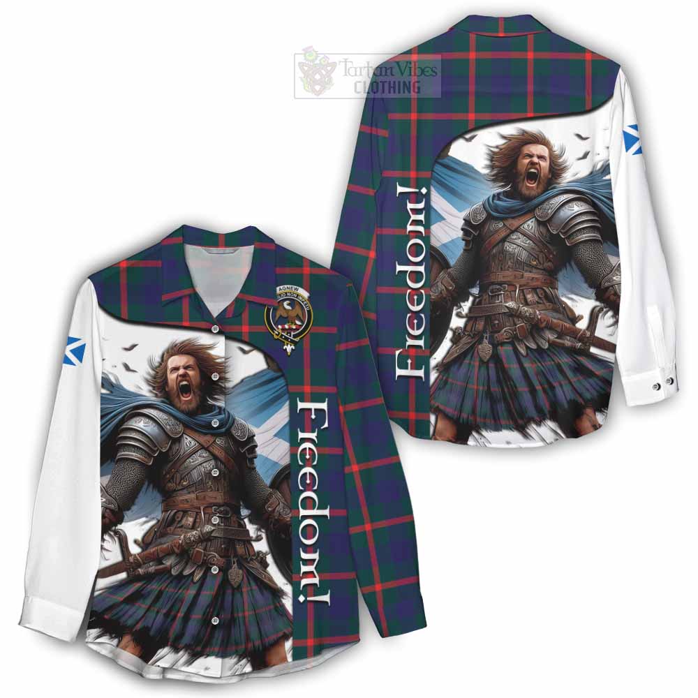 Tartan Vibes Clothing Agnew Crest Tartan Women's Casual Shirt Inspired by the Freedom of Scottish Warrior