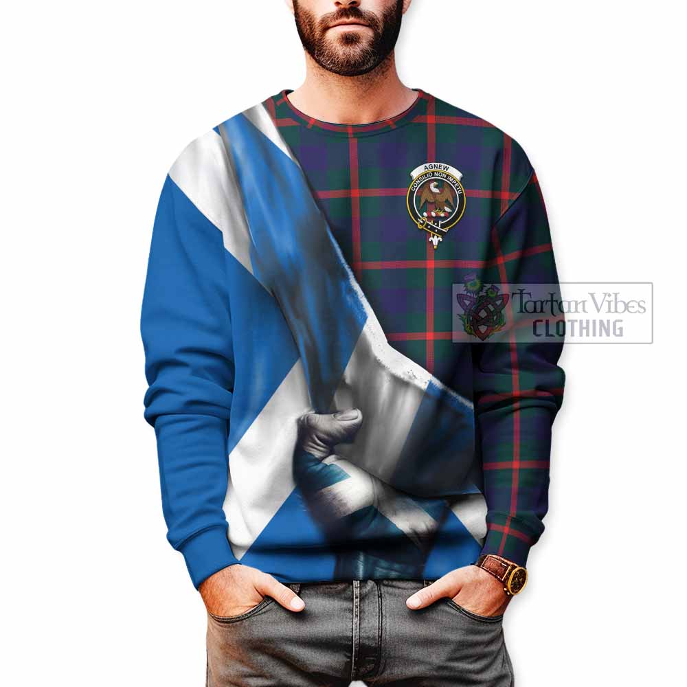 Tartan Vibes Clothing Agnew Tartan Sweatshirt with Family Crest Scotland Patriotic Style