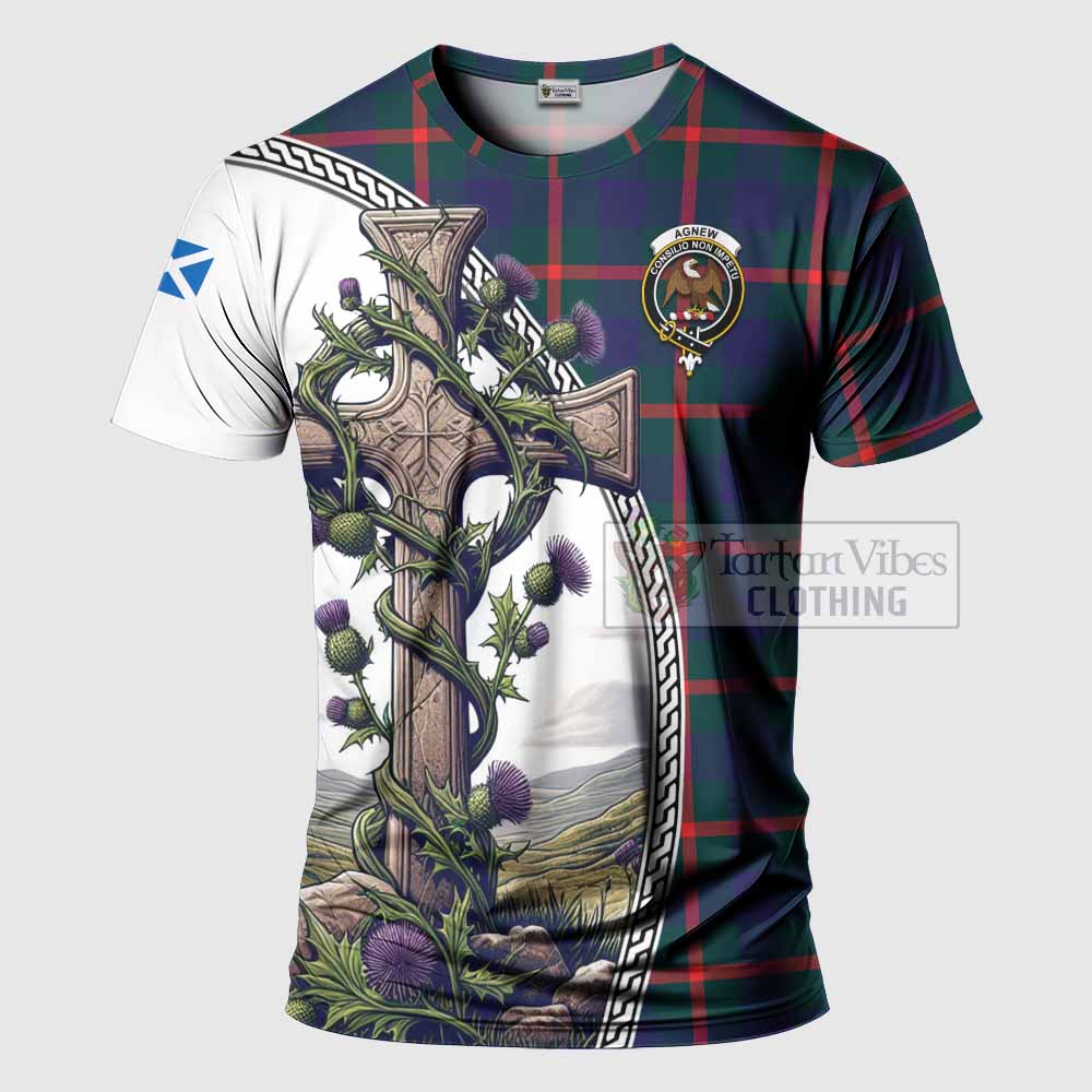 Tartan Vibes Clothing Agnew Agnew Tartan T-Shirt with Family Crest and St. Andrew's Cross Accented by Thistle Vines