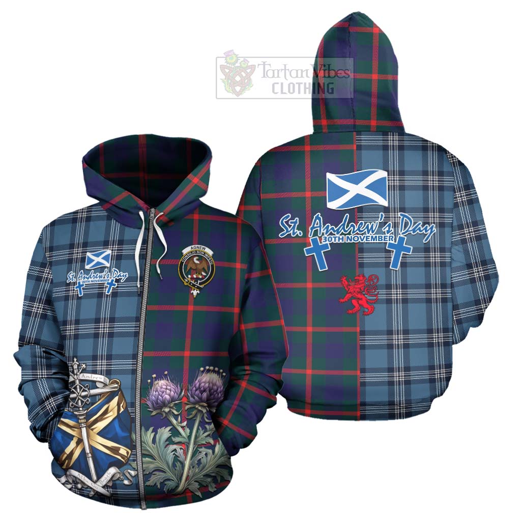 Tartan Vibes Clothing Agnew Tartan Hoodie Happy St. Andrew's Day Half Tartan Style