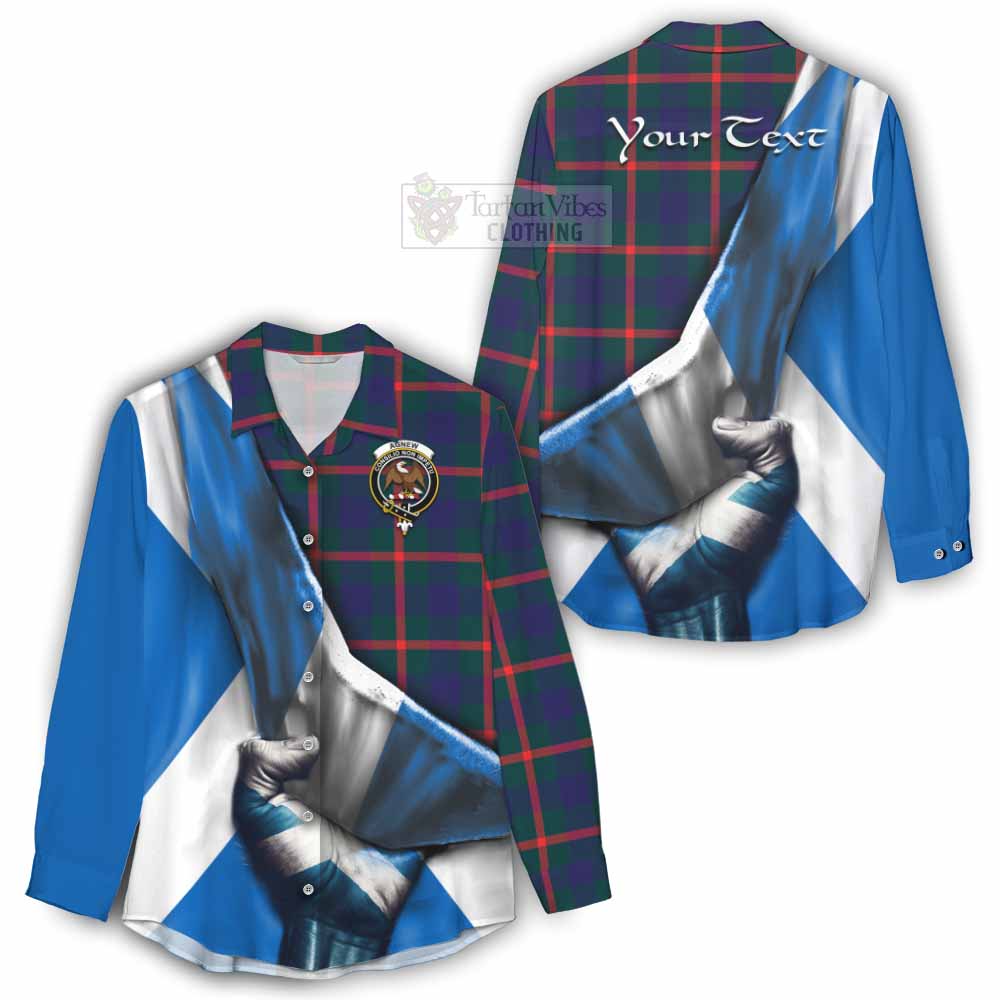 Tartan Vibes Clothing Agnew Tartan Women's Casual Shirt with Family Crest Scotland Patriotic Style