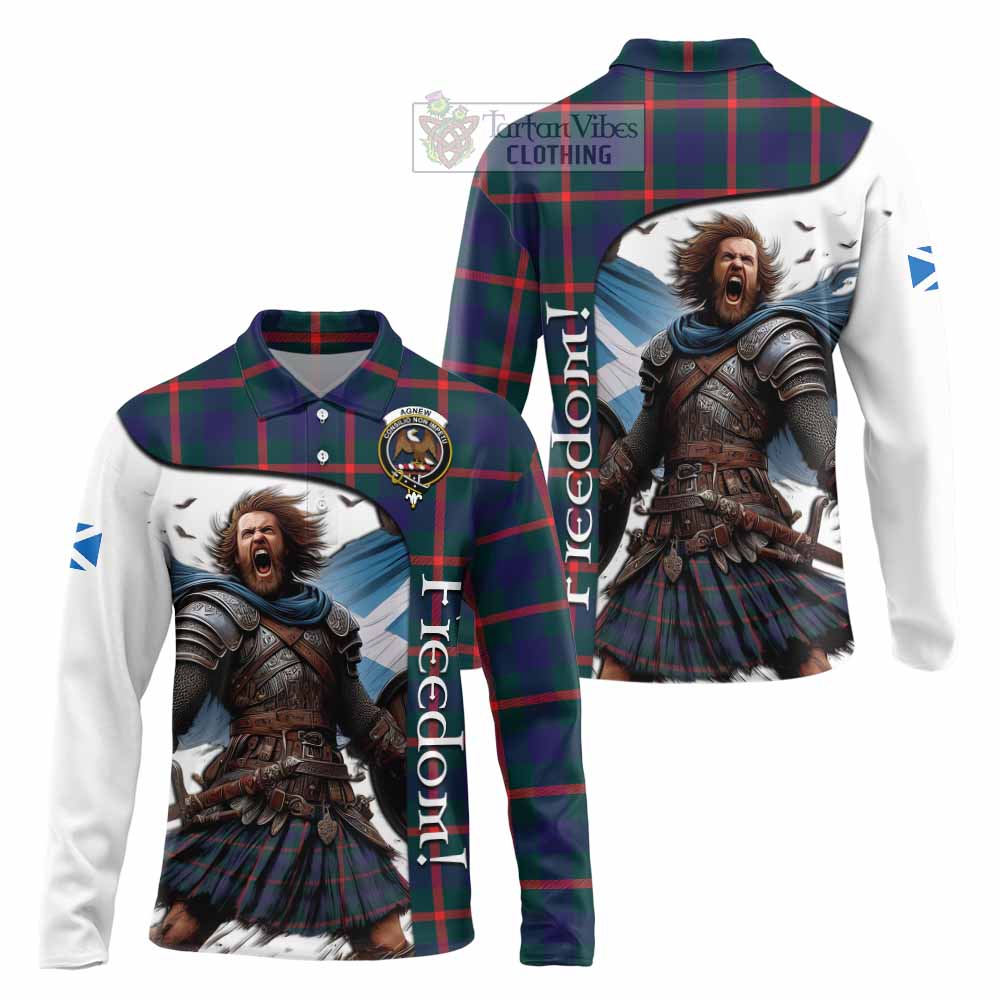 Tartan Vibes Clothing Agnew Crest Tartan Long Sleeve Polo Shirt Inspired by the Freedom of Scottish Warrior