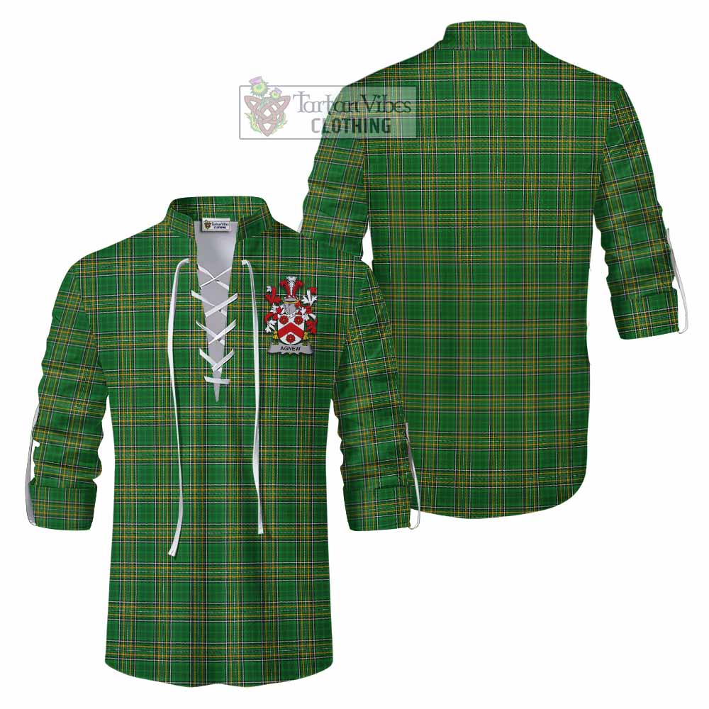 Tartan Vibes Clothing Agnew Irish Clan Tartan Ghillie Kilt Shirt with Coat of Arms