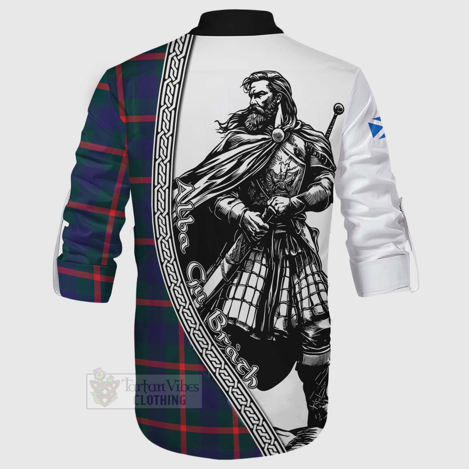 Tartan Vibes Clothing Agnew Tartan Clan Crest Ghillie Kilt Shirt with Highlander Warrior Celtic Style