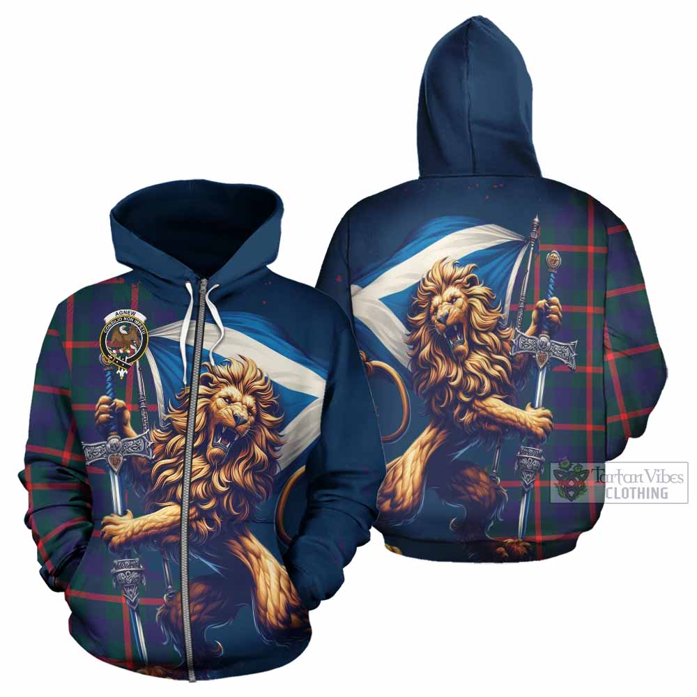 Agnew Tartan Family Crest Hoodie with Scottish Majestic Lion